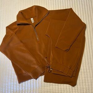 Spanx Air Essentials nutmeg set: ¼ zip pullover and wide leg pant